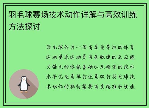 羽毛球赛场技术动作详解与高效训练方法探讨 羽毛球赛场技术动作详解与高效训练方法探讨